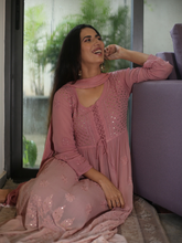 Rose Gold Chikankari Anarkali Set (Set of 3)